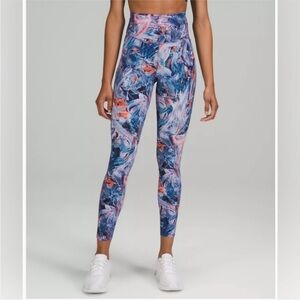 Lululemon Fast And Free Navy Purple Orange Paint Swirl Pattern Size 16